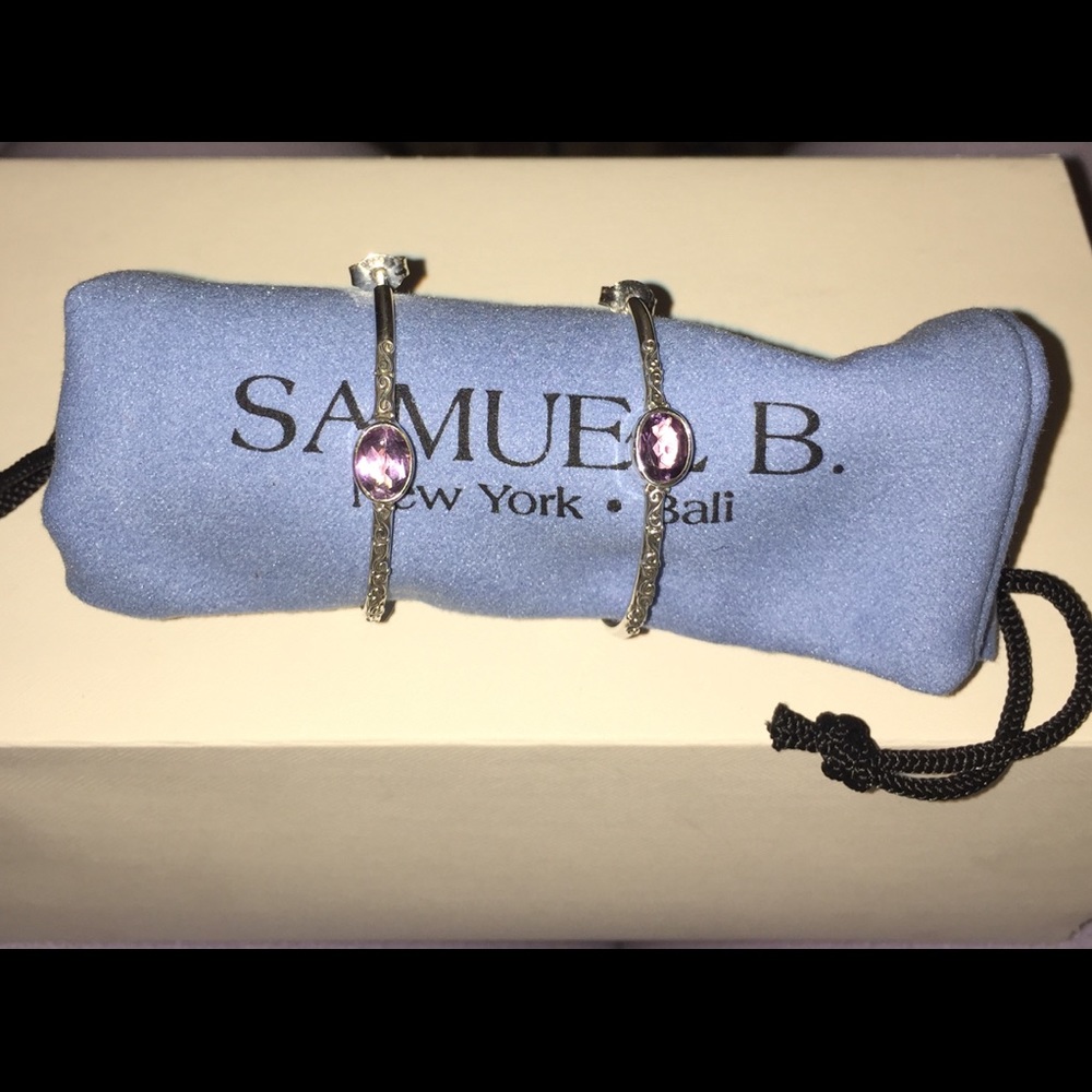 Samuel B. Sterling/amethyst hoop earrings - Picture 4 of 6